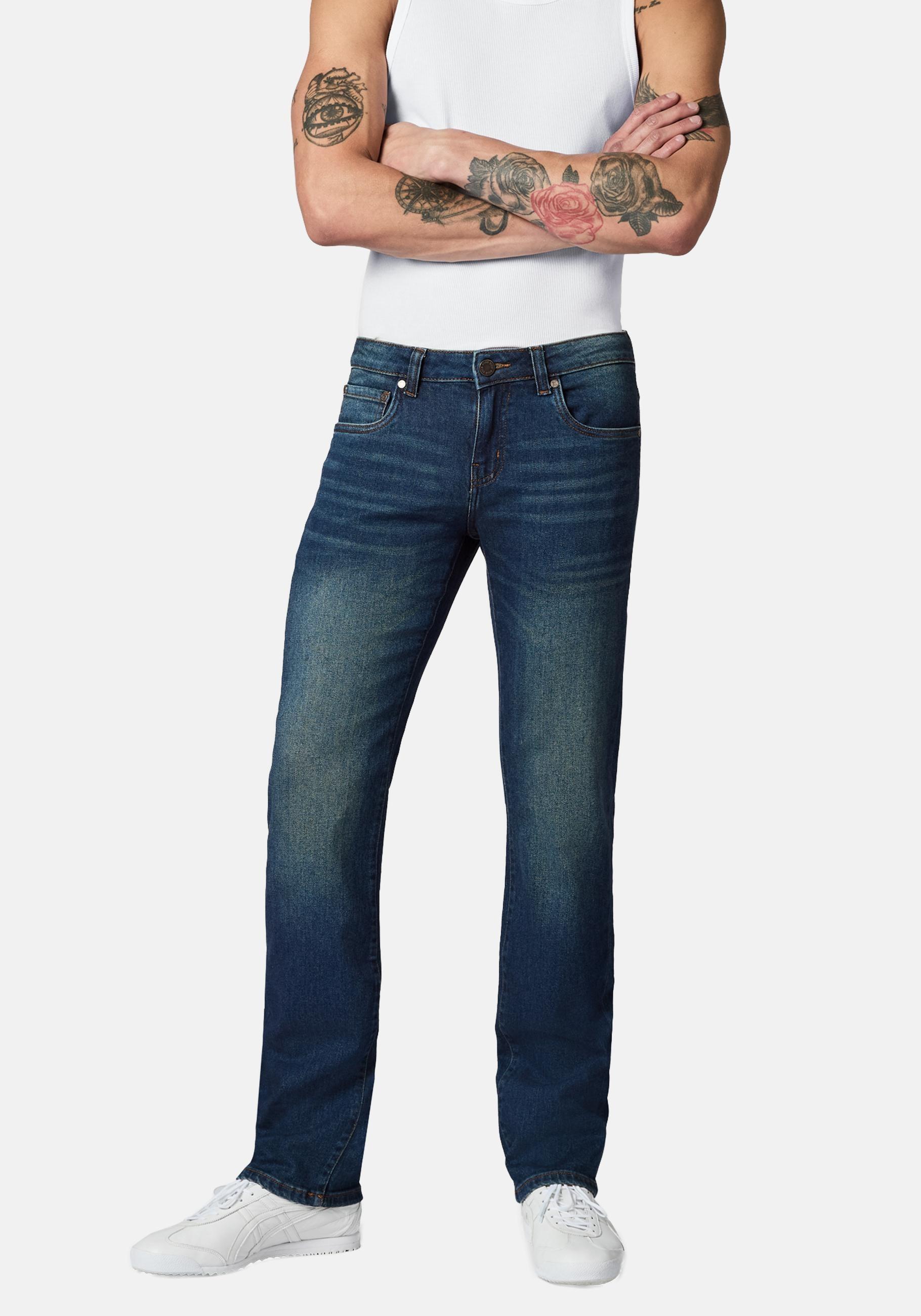 Straight-Jeans PEAK TIME "Orbis", Herren, Gr. 35, Länge 34, aurora indigo, Jeans, Obermaterial: 88% Baumwolle, 11% Polyester, 1% Elasthan, straight fit lang, Jeans Straight-Jeans, Herren Jeans mit Logoprägung