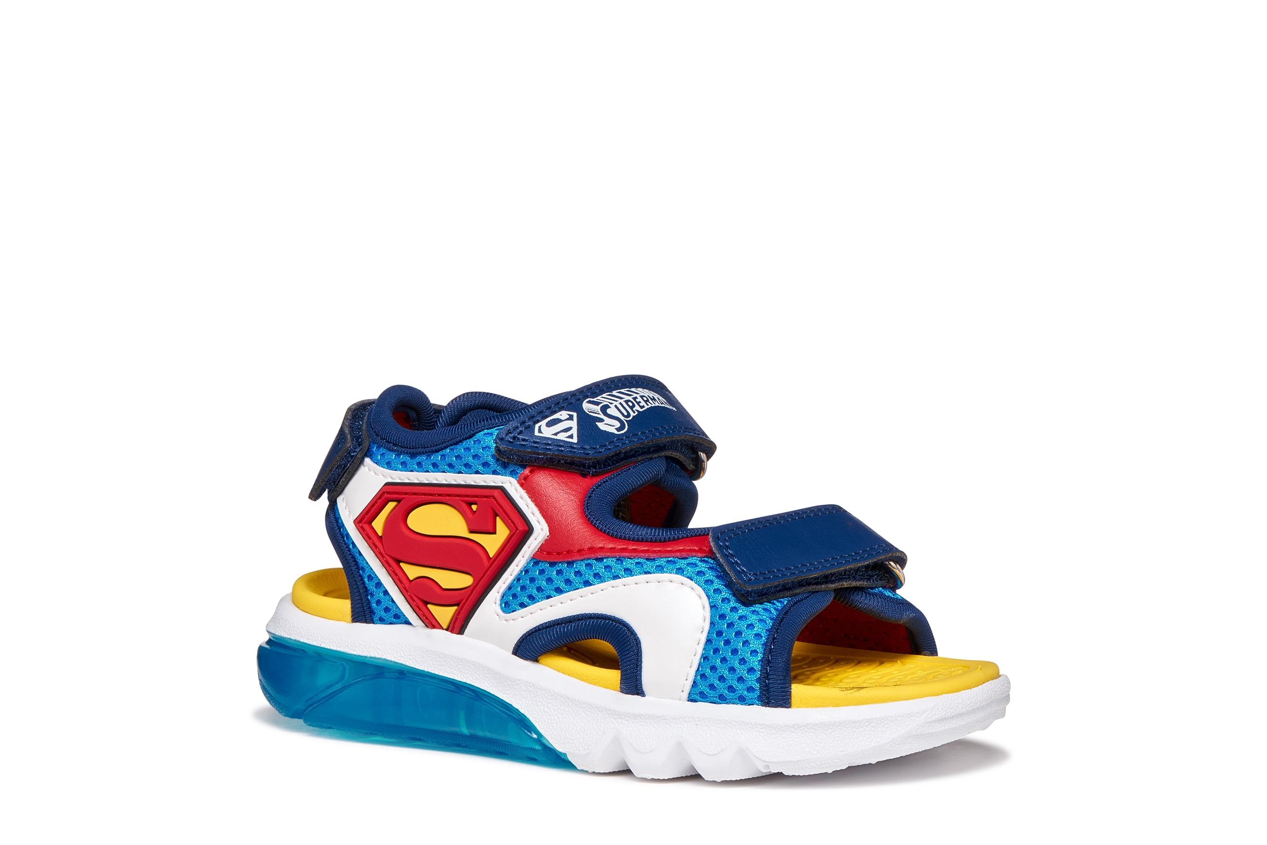 Sandale GEOX "J SANDAL CIBERDRON B", Mädchen, Gr. 28, bunt (hellblau, rot), Lederimitat, Textil, Mesh, Schuhe Sandale, Klettschuh mit Blinkfunktion, Größenschablone zum Download