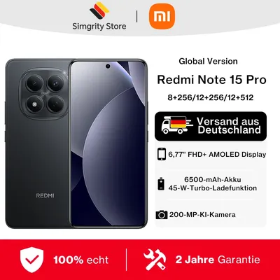 Globale Version Redmi Note 15 Pro 4G Handy Smartphone 6500mAh 45W Akku 200MP OIS Hauptkamera 6,77 Zoll 120Hz Display Xiaomi Handy