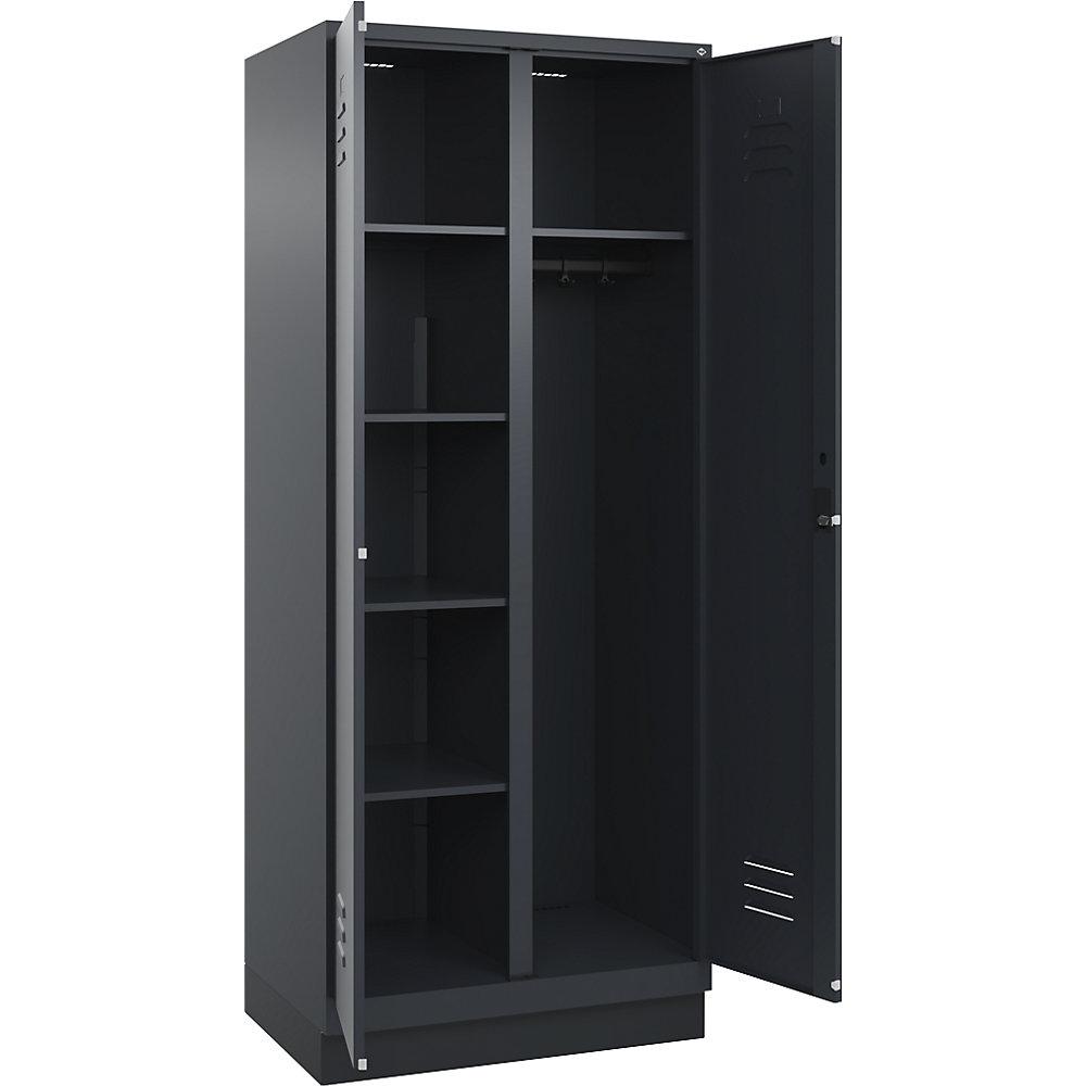 C+P Putzmittelspind Classic PLUS, 1 Abteil, Trennwand mittig, grau, B 800 mm, mit Bodensockel, Zylinderschloss