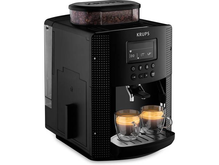 KRUPS Kaffeevollautomat EA8150 , schwarz, B:36,5cm H:33cm T:24,5cm, Kaffeevollautomaten, Arabica Display, LCD-Display, Speichermodus, Dampfdüse für Cappuccino, Kaffeevollautomat