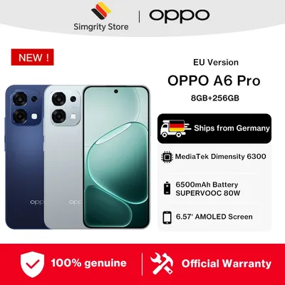 EU Version OPPO A6 Pro 5G Smartphone 8 GB + 256 GB, 6500 mAh + 80 W SUPERVOOC, MediaTek Dimensity 6300, 120 Hz AMOLED Ultra Bright Display, 50 MP AI Hauptkamera IP69