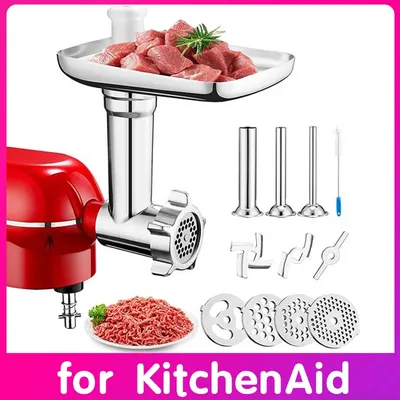 für PHISINIC & KitchenAid Standmixer Fleischwolf Zubehör Metall Fleischwolf Aufsatz Wurstfüller Aufsatz