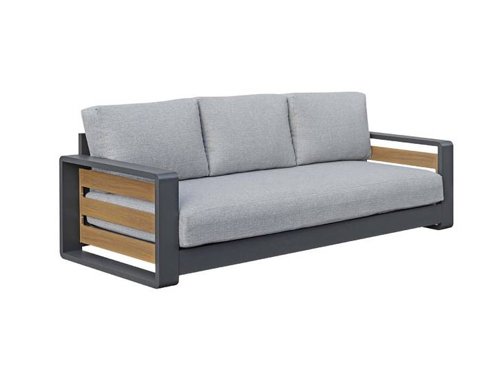 Lounge-Sofa Fosega 3-Sitzer Mattschwarz / Steingrau Aluminium