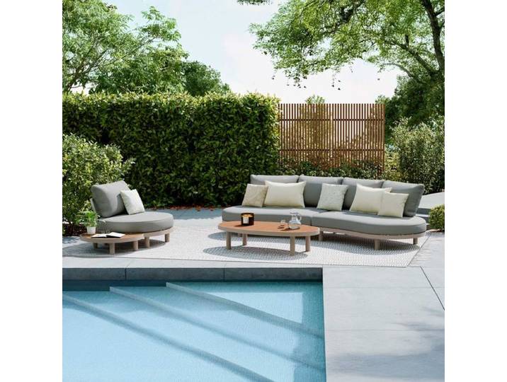 OUTLIV. Washington Deluxe Loungeset inkl. Loungetische Aluminium/Teak/Olefin Sand Hellgrau