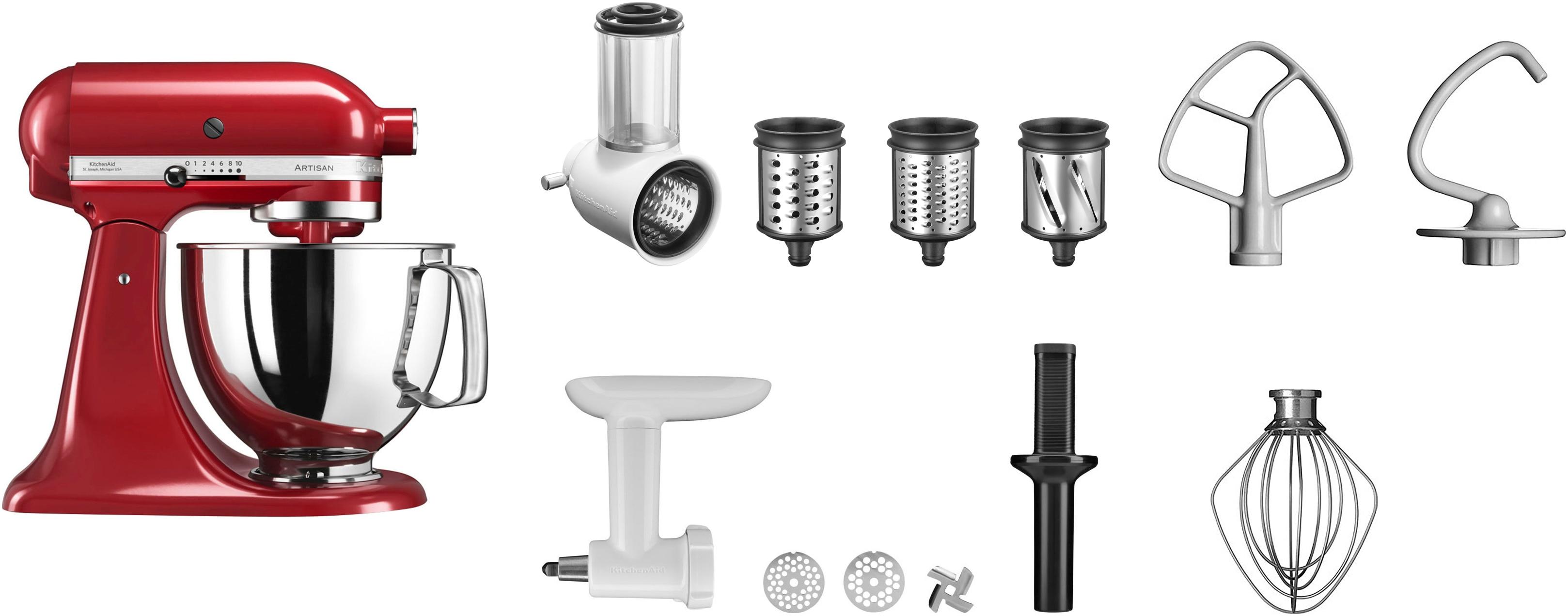 KITCHENAID Küchenmaschine "5KSM125EER", rot (empire rot), B:24cm H:36cm T:37cm, Küchenmaschinen, Gratis Fleischwolf+Gemüseschneider m. 3 Trommeln (Wert ca. 278,-€ UVP), Küchenmaschine