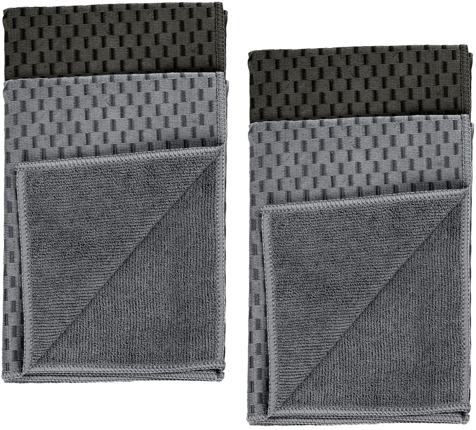 Geschirrtuch WENKO "Modell Miko", schwarz (schwarz, grau), B:40cm L:60cm, Polyamid, Polyester, Geschirrtücher, Geschirrtuch, Mikrofaser, zum Abtrocknen & Polieren, saugstark & schnell trocknend
