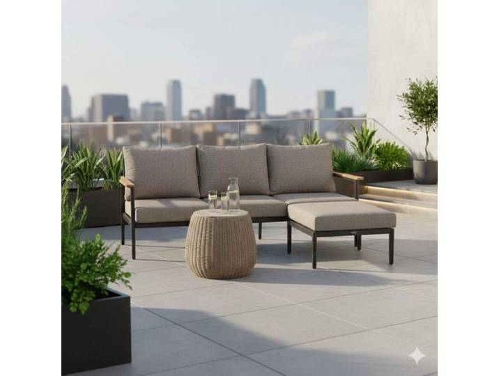 Siena Garden Liguria Loungeset inkl. Loungetisch Aluminium/Gardino-Geflecht/Polyester Dunkelgrau Taupe