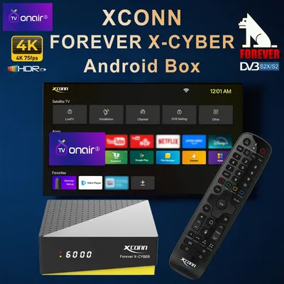 XCONN FOREVER X-CYBER Satellitenempfänger Android IPTV Boxen 4K TVONAIR3 Universal BT Find Remote Voice Hotkey Dual WiFi TV Box