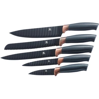 Messer-Set KING "Carbon Design", schwarz (schwarz, kupferfarben), Edelstahl, Kochmesser-Sets, Wellenschliff