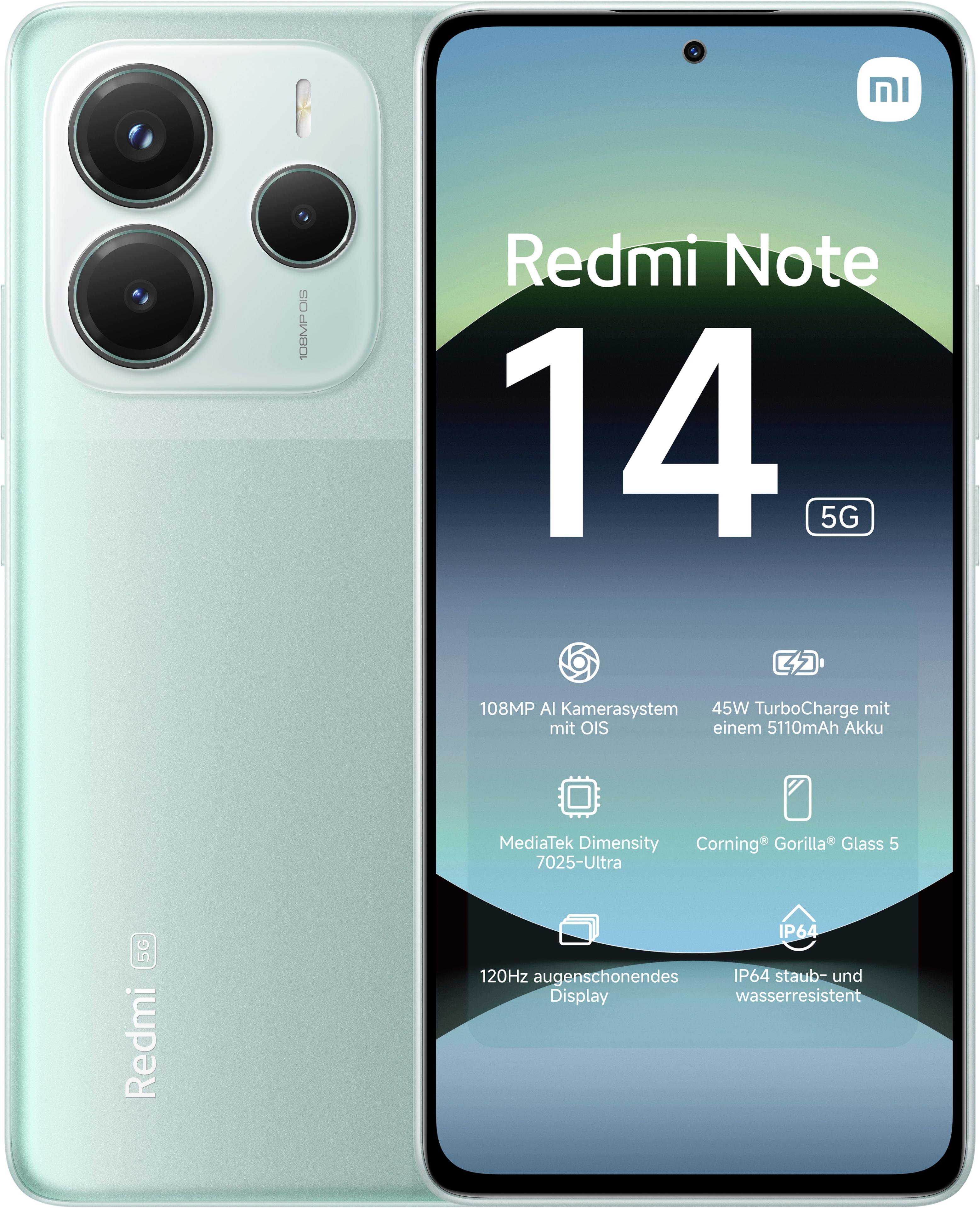 XIAOMI Smartphone "Redmi Note 14 5G", grün (korallengrün), 256 GB, Mobiltelefone