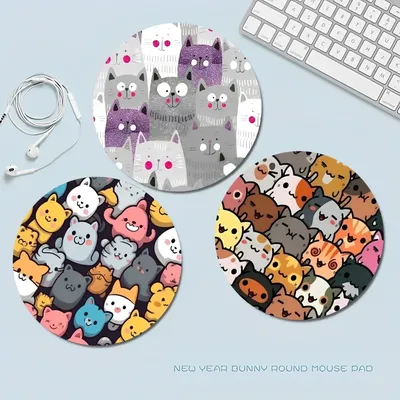 Cartoon niedlichen Katzen Hintergrund Anti-Rutsch-Runde Anime Gaming Mauspad Tastatur Maus Matten Deskpad Mädchen für Teen Mädchen Schlafzimmer