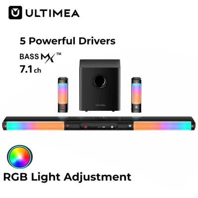ULTIMEA 7.1-Kanal Virtuelle 410W Surround-Soundbar für Smart-TV mit 2 Surround-Lautsprechern, RGB, 6,5-Zoll-Subwoofer, TV-Soundsystem