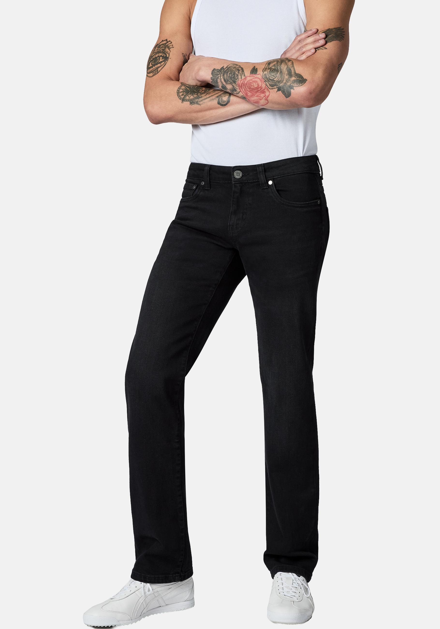Straight-Jeans PEAK TIME "Orbis", Herren, Gr. 35, Länge 32, gamma schwarz, Jeans, Obermaterial: 88% Baumwolle, 11% Polyester, 1% Elasthan, straight fit lang, Jeans Straight-Jeans, Herren Jeans mit Logoprägung