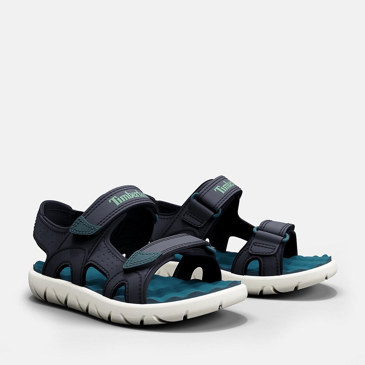 Sandale TIMBERLAND "PERKINS ROW BACKSTRAP SANDAL", Mädchen, Gr. 28 (10,5), blau (azur), Synthetik, Schuhe Sandale, mit Klettverschluß