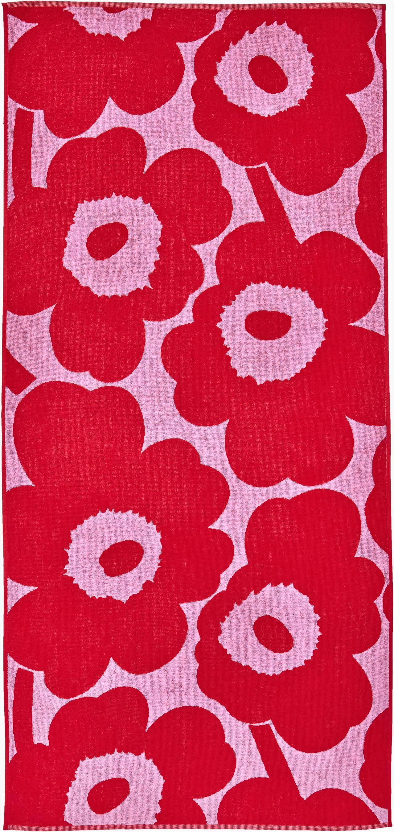 Duschtuch MARIMEKKO "UNIKKO", rosa,rot, B:70cm L:150cm, Frottier, Frottier, Handtücher, 100% Baumwolle, angenehm weich, 70 x 150 cm