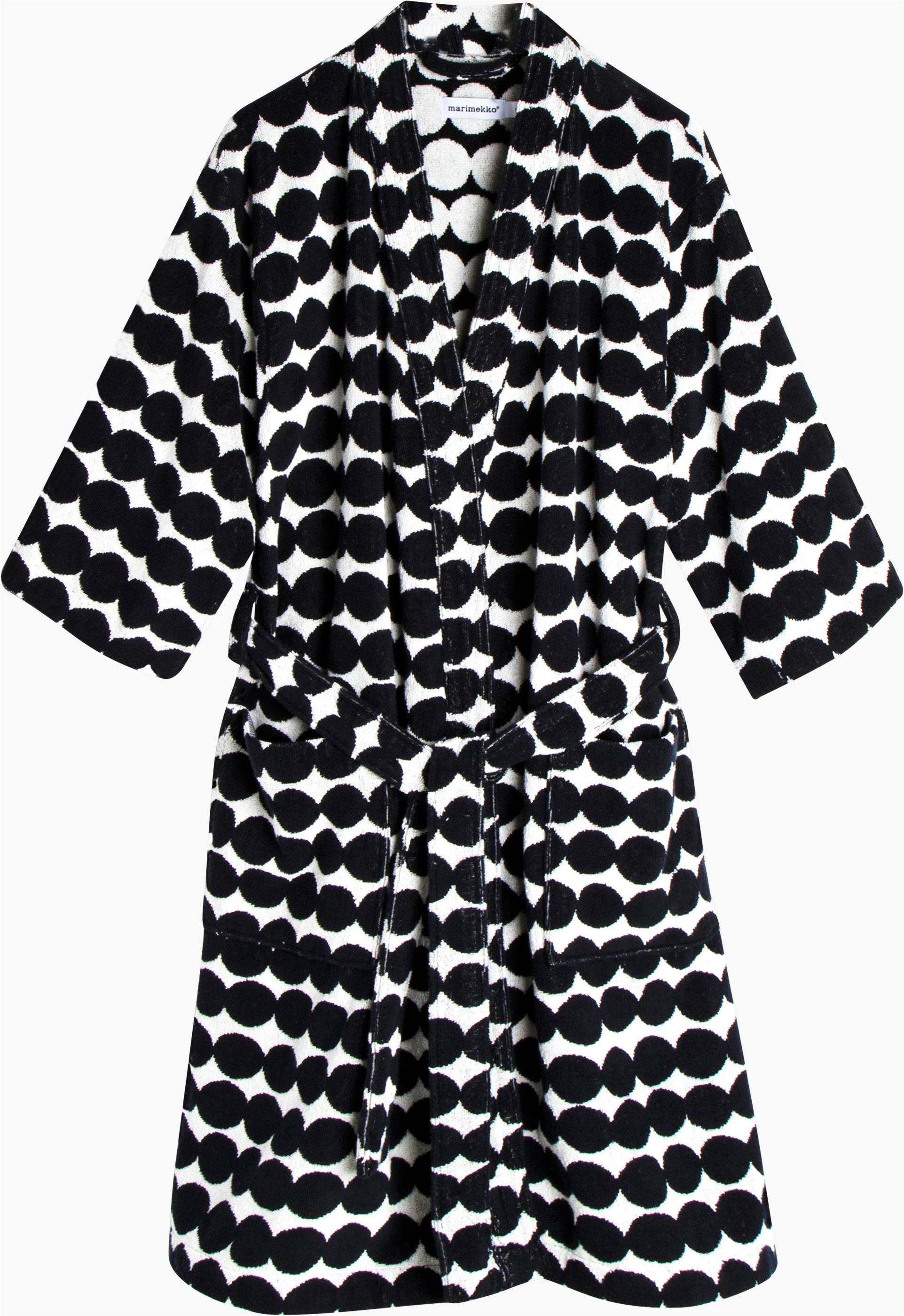 Bademantel MARIMEKKO "RÄSYMATTO" Gr. M, weiß, schwarz, M, Frottier, Hausmäntel, Bademantel, 100% Baumwolle, angenehm weich