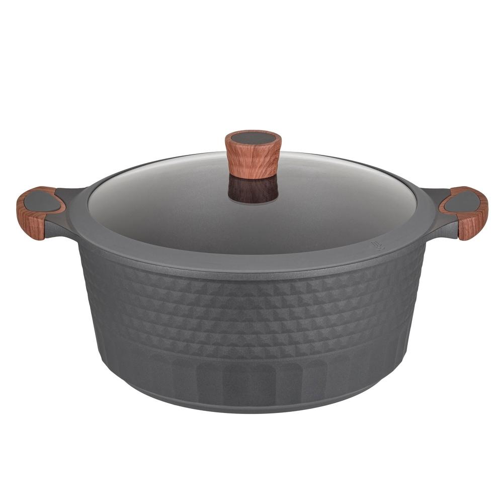 Kochtopf RESTO KITCHENWARE "Capella, Schmortopf antihaftbeschichtet und spülmaschinenfest", schwarz (schwarz, matt), H:14,5cm L:43cm Ø:32cm, Töpfe, Kochtopf, mit Glasdeckel und stoßdämpfendem Silikonrand, im Geschenkkarton