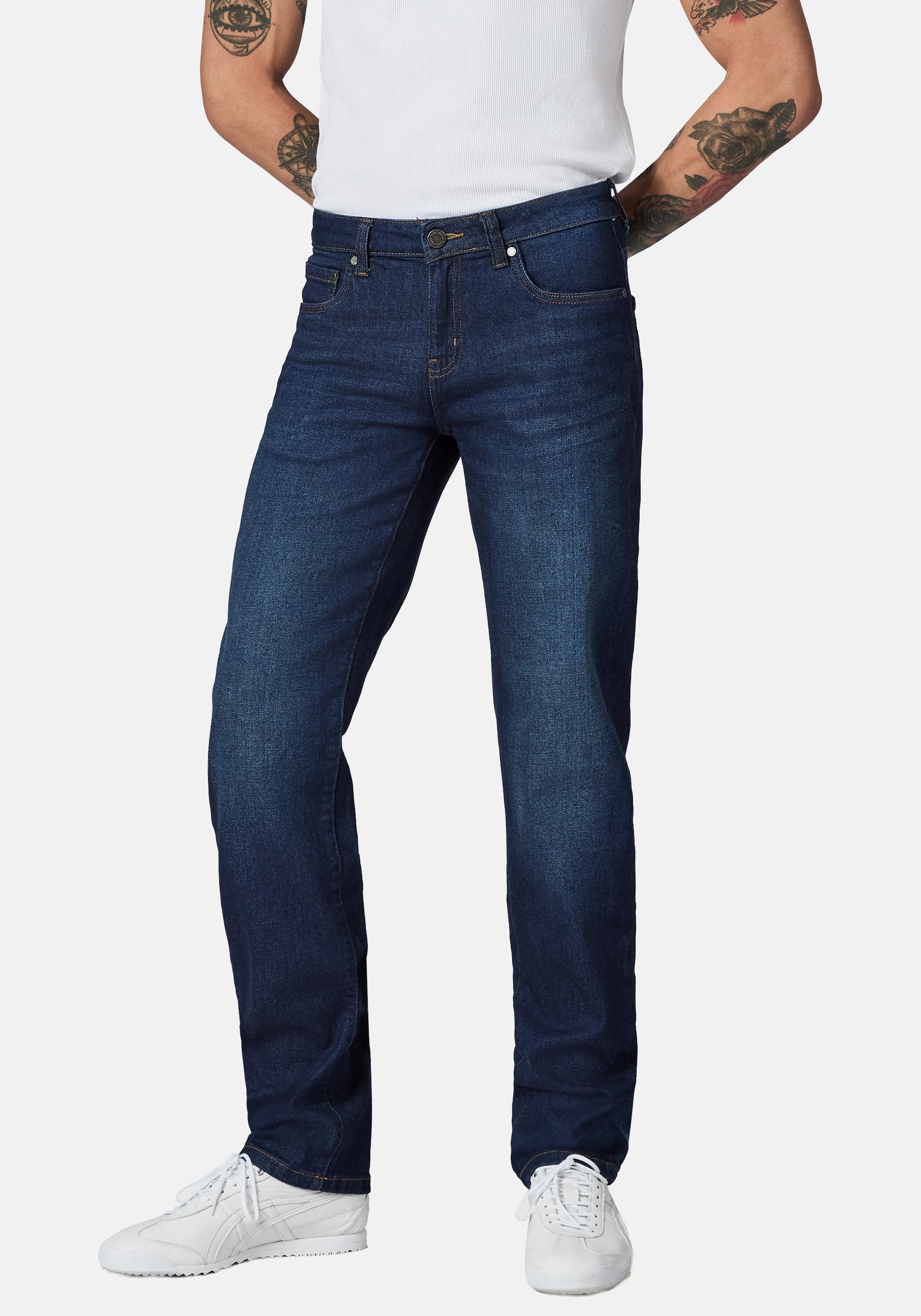 Tapered-fit-Jeans PEAK TIME "Cosmis", Herren, Gr. 31, Länge 32, plasma indigo, Jeans, Obermaterial: 88% Baumwolle, 11% Polyester, 1% Elasthan, gerade, unten schmal lang, Jeans, Herren Tapered Jeans mit Logoprägung