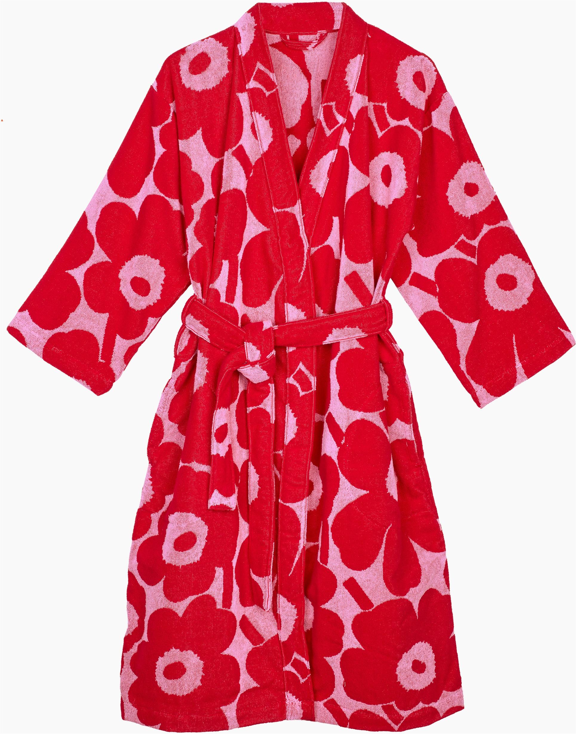 Bademantel MARIMEKKO "UNIKKO" Gr. L, rosa, rot, L, Baumwolle, Hausmäntel, Bademantel, 100% Baumwolle, angenehm weich