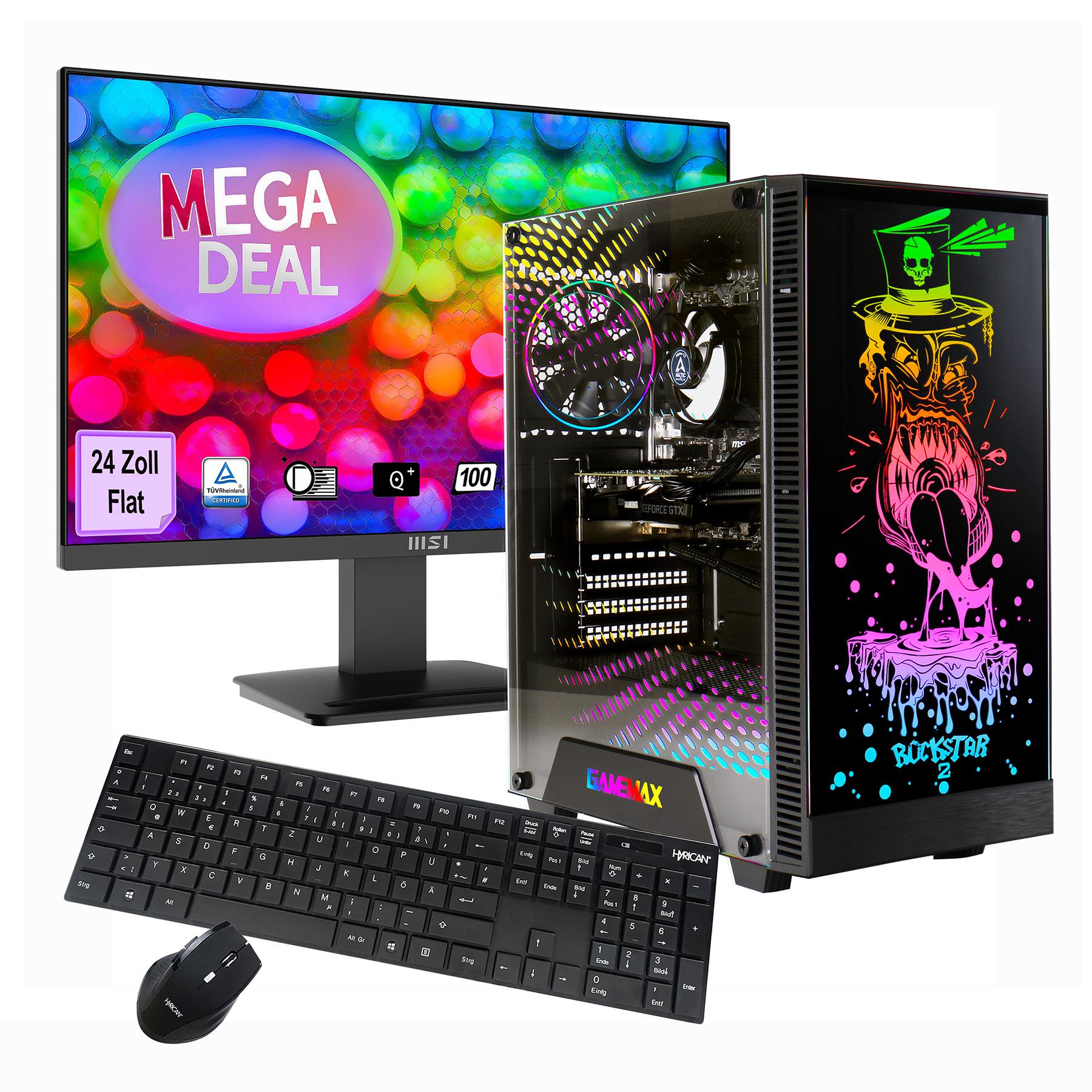 GAMEMAX PC-Komplettsystem "MegaDeal Rockstar 2722 AMD Ryzen 5 5600GT 16GB 480GB SSD", Energieeffizienz: E (A-G), schwarz, Microsoft Windows 11 Home (64 Bit), 16 GB RAM 480 GB SSD, Computer_Komplettsysteme, Windows 11 + MSI PRO MP2412DE Monitor 60cm (24")