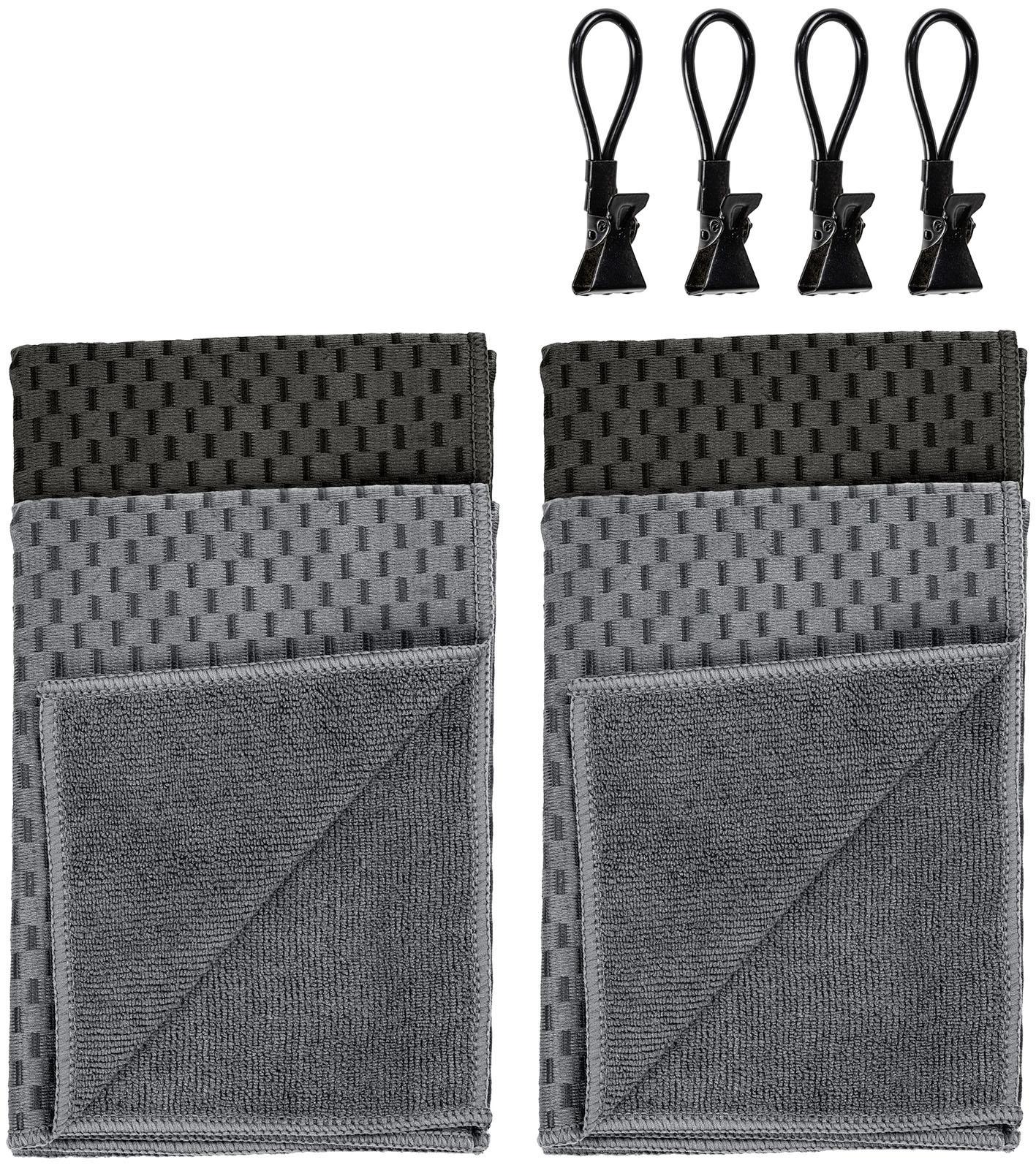 Geschirrtuch WENKO "Modell Miko mit Klemm-Ösen", schwarz (schwarz, grau), B:40cm L:60cm, Polyamid, Polyester, Geschirrtücher, Geschirrtuch, saugstark & schnell trocknend, zum Abtrocknen & Polieren, Metall-Clip