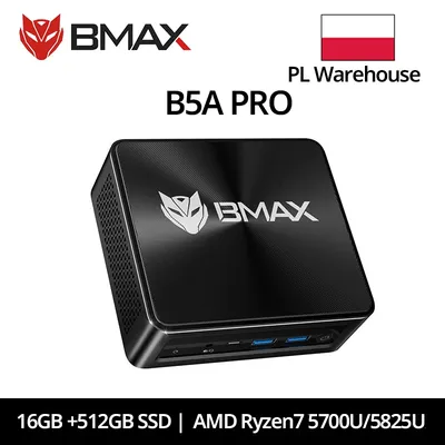 BMAX B5 A Pro Mini-PC AMD Ryzen7 5700U Prozessor AMD Radeon Grafik 16GB (unterstützt max. 64GB) DDR4 512GB NVMe SSD Windows 11 WLAN Mini-PC