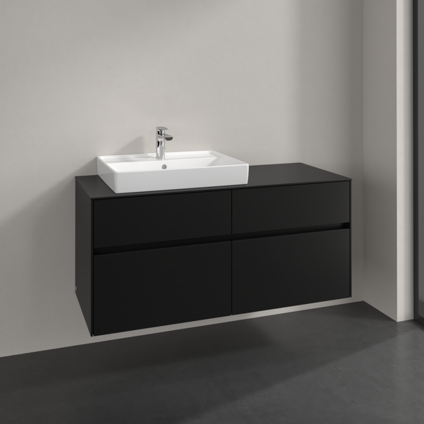 Villeroy und Boch Collaro Waschtischunterschrank C082B0VL 120x54,8x50cm, Waschtisch links, LED-Beleuchtung 8,8 W, volcano black