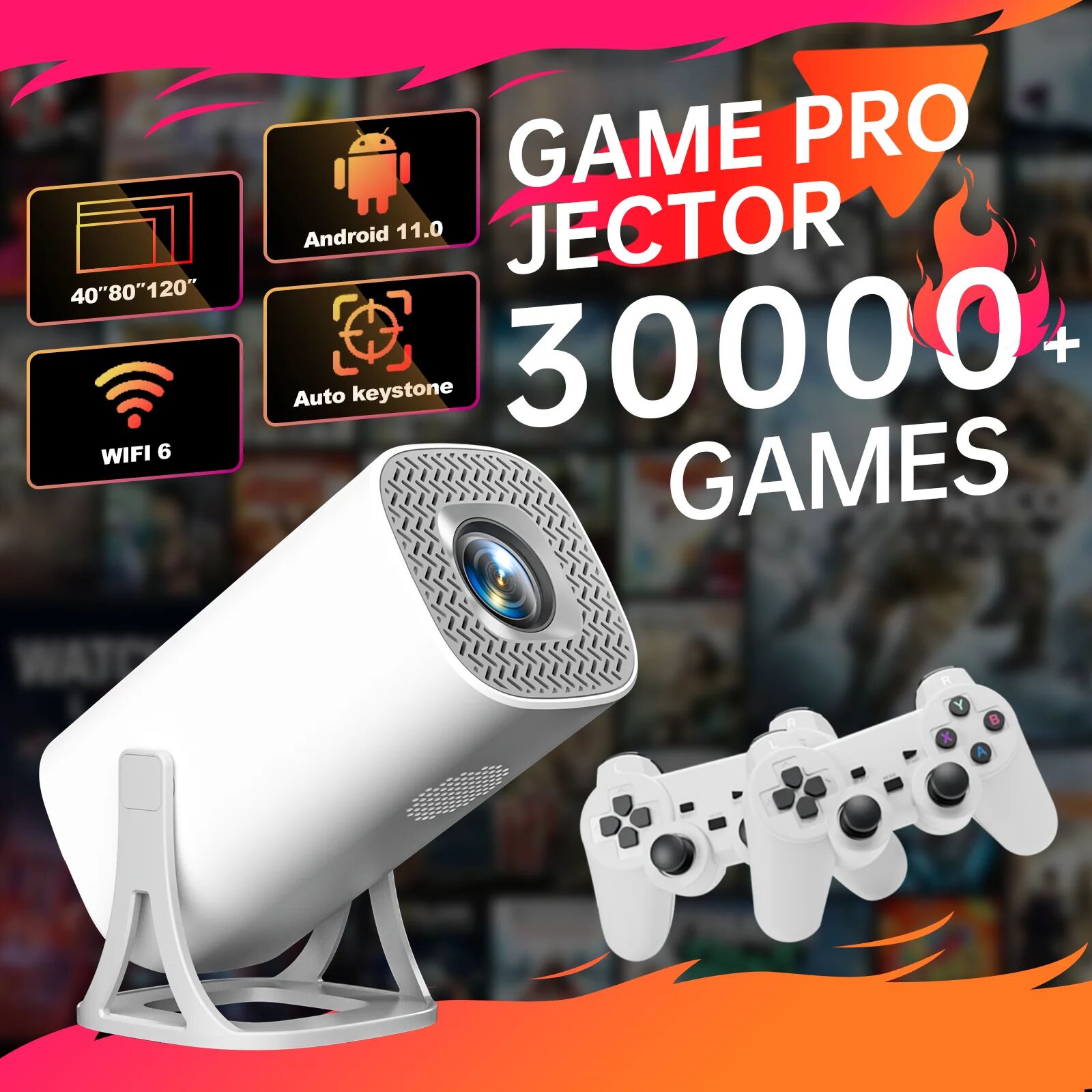 HONGTOP S40MAX Android 11 Gaming Projektor 64 GB TF Karte Wireless Gaming Controller Dual WIFI 1280*720 P Heimkino tragbare Projektor