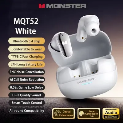 Monster MQT52 Neue TWS Gaming Headset Drahtlose Bluetooth 5,4 HIFI Stereo Musik Kopfhörer Sprechen Noise Cancelling Ohrhörer mit Mikrofon