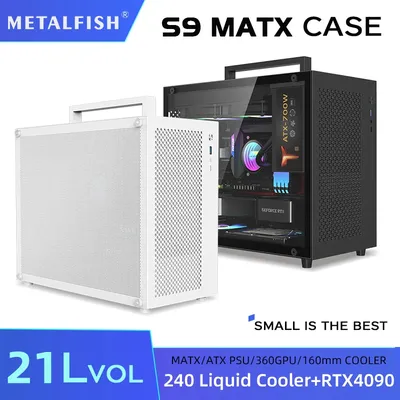 METALFISH S9 MATX Computergehäuse Gaming PC Chassis Unterstützung MATX/ITX/ATX Netzteil/240 Flüssigkeitskühler/360 mm GPU