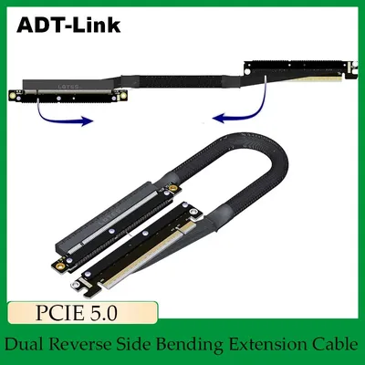 ADT-Link PCIE 5,0 x16 Dual Reverse Side Bending Grafikkarten-Verlängerungskabel für Chassis Server NVIDIA RTX50 AMD RX79xx