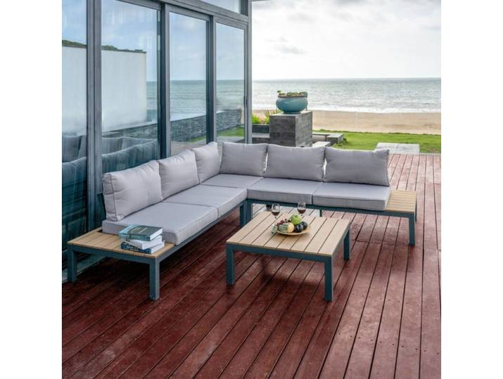 Home Islands Laos Loungeset 4-teilig Ablagen Polywood - Aluminium charcoal Geradlinig &amp; pur, Industrial