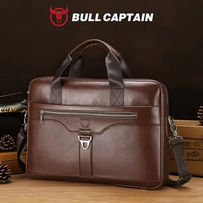 BULLCAPTAIN Echtleder-Aktentasche für Herren Vintage Business Laptop-Tasche Große Kapazität Messenger-Handtasche Schultertasche für die Arbeit