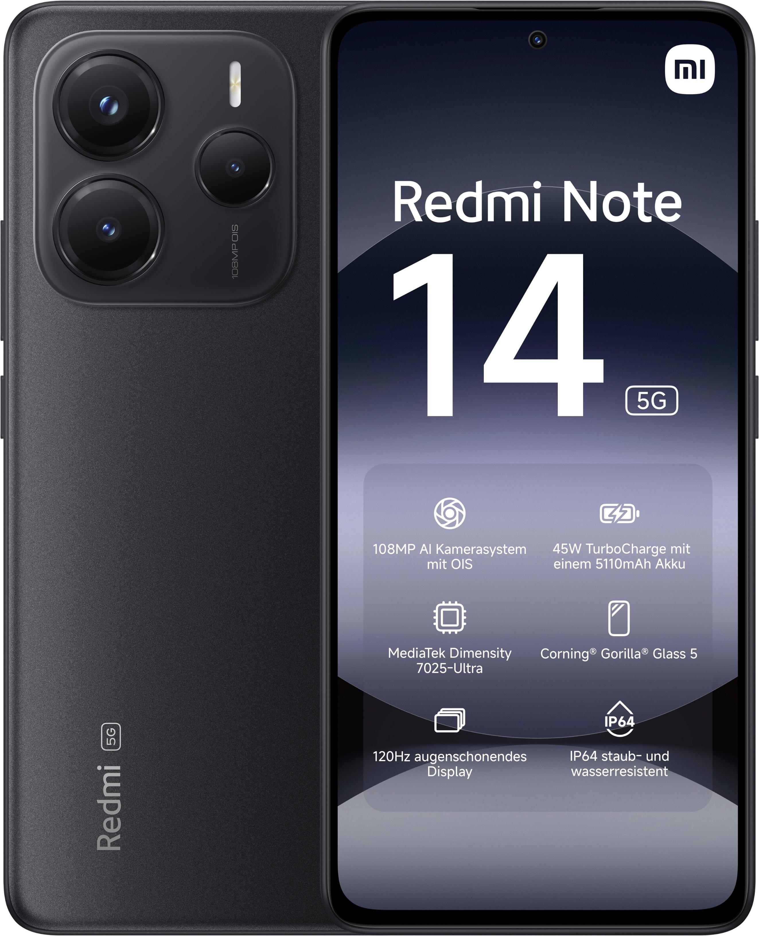 XIAOMI Smartphone "Redmi Note 14 5G", schwarz (mitternachtsschwarz), 256 GB, Mobiltelefone