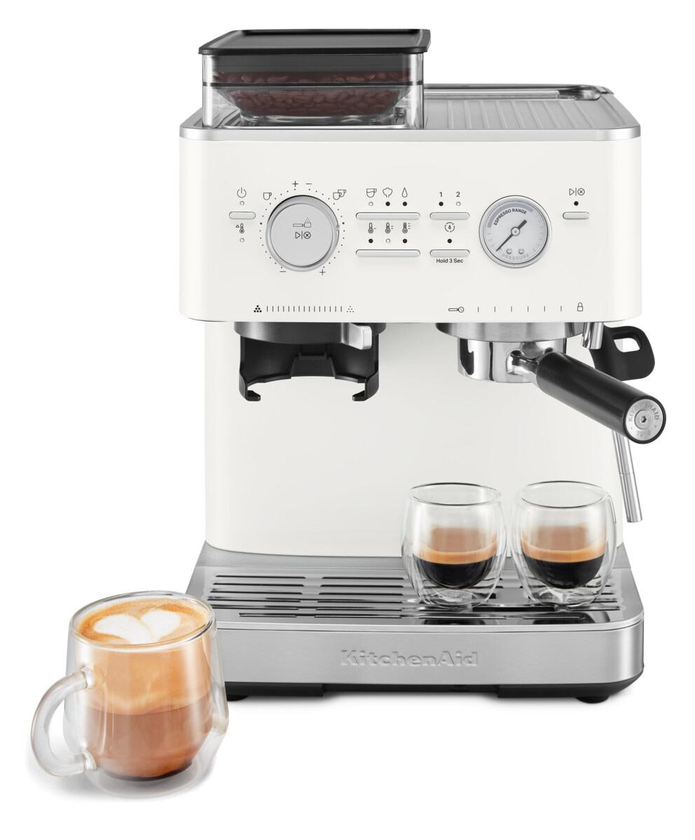 KITCHENAID Espressomaschine "5KES6551EBK", weiß (porcelain weiß), B:33,5cm H:39,5cm T:28,11cm, Kaffeemaschinen, Siebträger mit Mühle, Espressomaschine