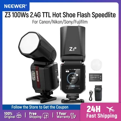 NEEWER Z3 100Ws 2,4G TTL Blitzgerät mit Blitzschuh, Touchscreen, 1/8000s HSS TTL/M-Modus für Canon/Nikon/Sony/Fujifilm Kameras