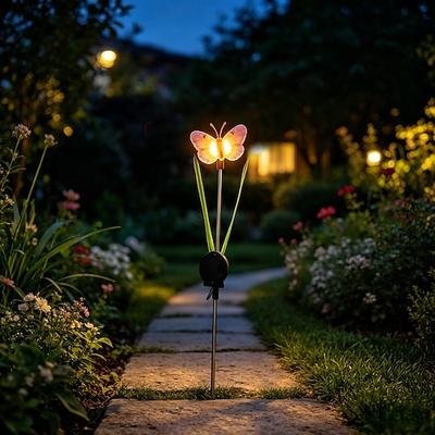 Solarbetriebene Schmetterlings-Gartenleuchten, farbenfrohe LEDs mit Schmetterlingsmotiv, wasserdichte Solar-Erdspießleuchten für Garten, Hof, Terrasse, Rasen und Wege