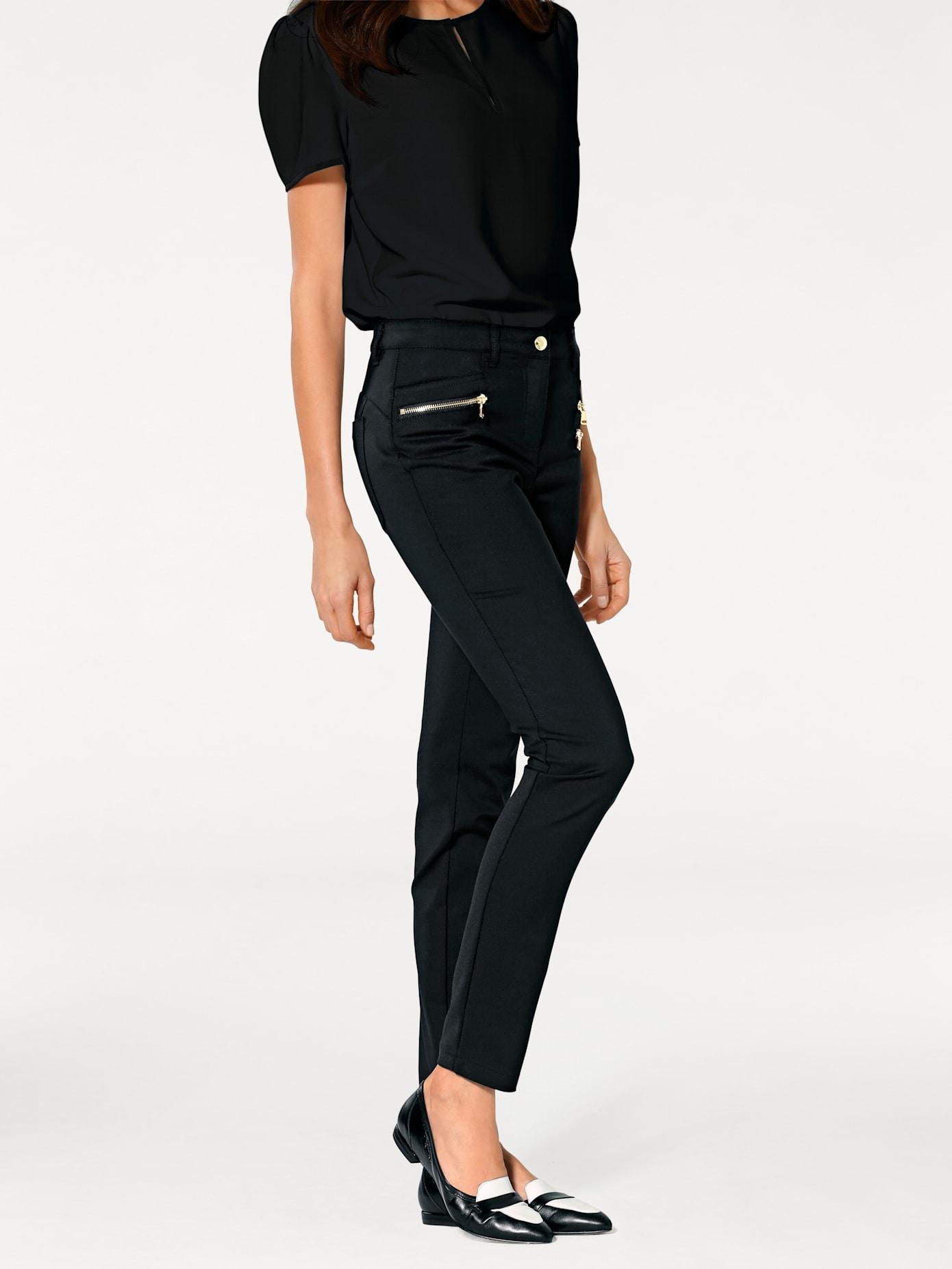 Stretch-Hose HEINE, Damen, Gr. 40, Normalgrößen, schwarz, 48% Baumwolle, 45% Polyester, 7% Elasthan, Miedereinsatz:15% Elasthan, 85% Polyamid, unifarben, lang, Hosen