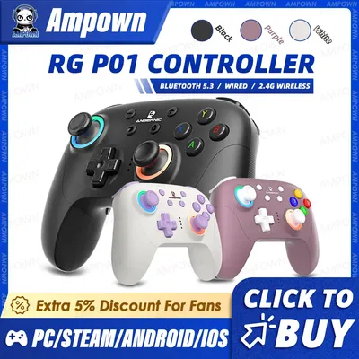 ANBERNIC RG P01 Gamepad Wireless Gaming Controller Halle Trigger Joystick Makro Schlüssel RGB Atem Licht Für Schalter PC Android IOS