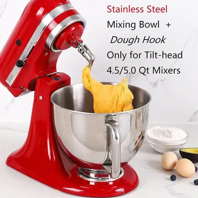 4,5–5 QT Mischschüssel aus Edelstahl für KitchenAid Artisan&Classic Series, neigbarer Mixer, 5-Liter-Rührschüssel mit Griff