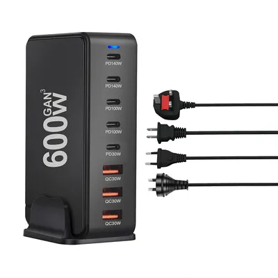 600 W GaN USB C Ladegerät 8-Port Typ C PD3.1 Adapter PD Schnellladestation für iPhone 16 15 14 Samsung Xiaomi Huawei Tablets