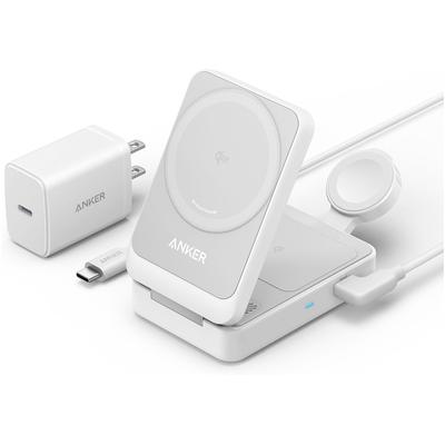 ANKER Wireless Charger "MagGo Wireless Charging Station (Foldable 3-in-1)", weiß, B:8,9cm H:6cm T:2,5cm, Ladegeräte
