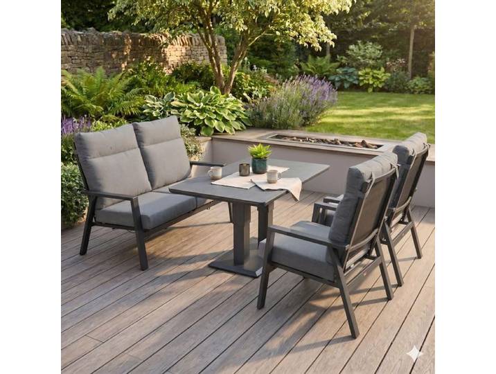 Siena Garden Valencia Loungeset verstellbar inkl. OUTLIV. Lifttisch Aluminium/Polypropylen Dunkelgrau Hellgrau