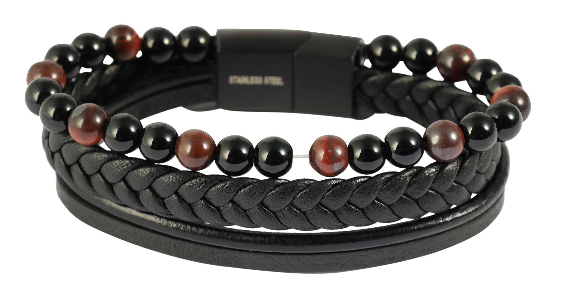 Armband ADELIA´S "Herren Armband – Lederarmband aus Leder mit Tigerauge 17 cm", schwarz, Armbänder, Herren, 17cm, Leder, Armband, Schöne Geschenkidee zum einfach so