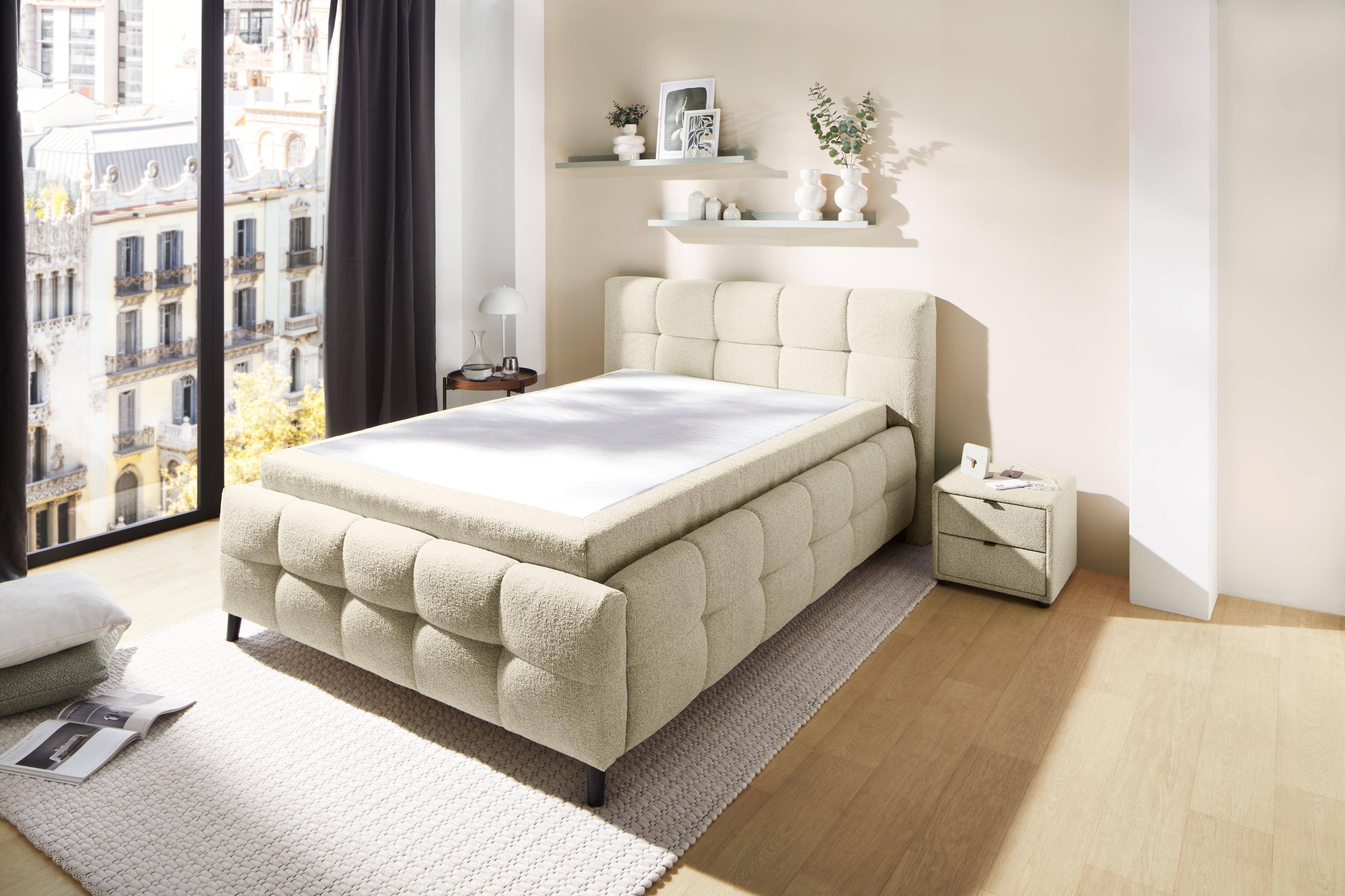 Polsterbett JOCKENHÖFER GRUPPE "Lucy, wahlweise mit Federholzleisten und 7-Zonen-TTFK-Matratze in H3", beige 432, 07, B:172cm H:112cm L:224cm, Bezug Bett: Flachgewebe (100% Polyester), Betten, Polsterbett, Bubble-Optik, 2 unterschiedliche Einlegetiefen möglich