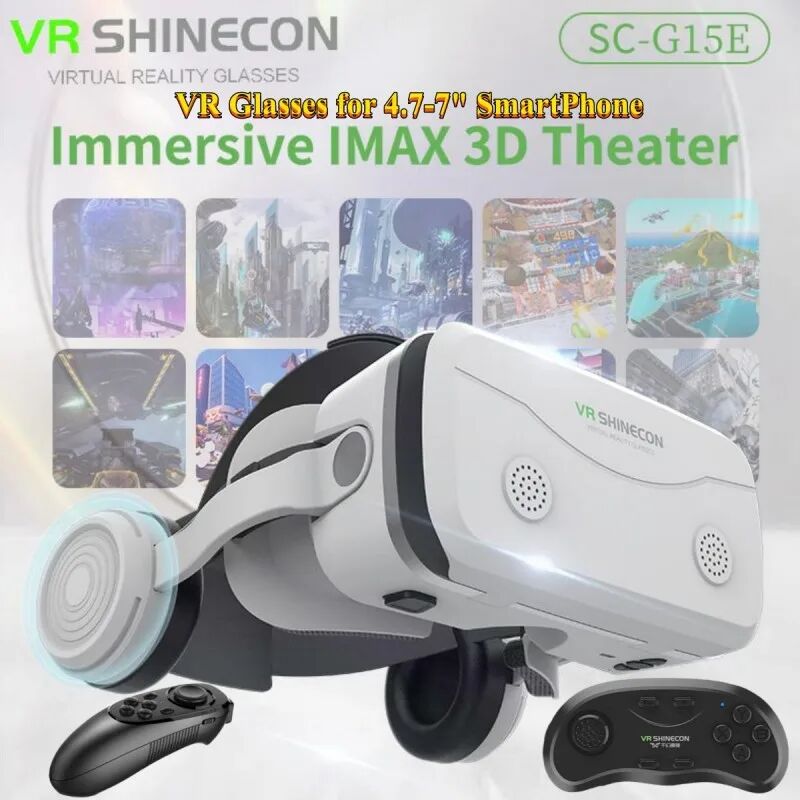 VR SHINECON G15E VR-Brille IMAX 3D-Filme Virtual Reality VR-Brille Google Cardboard Box VR-Helm für 4,7-Zoll-Telefon, unterstützt Spiel-Joystick