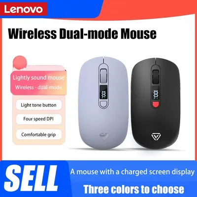 Lenovo Kabellose Maus, Bluetooth 2.4G, mit Smart Display, geräuschlos, tragbar, Silent-Click-Maus, wiederaufladbar, für Bürocomputer, Laptops