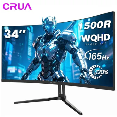 CRUA UltraWide 34 Zoll Curved Monitor 1500R PC-Bildschirm 165Hz Bildwiederholrate WQHD 3440x1440 Computer-Gaming-Monitor VA-Panel AMD FreeSync Premium | HDR10 | 99% sRGB | VESA