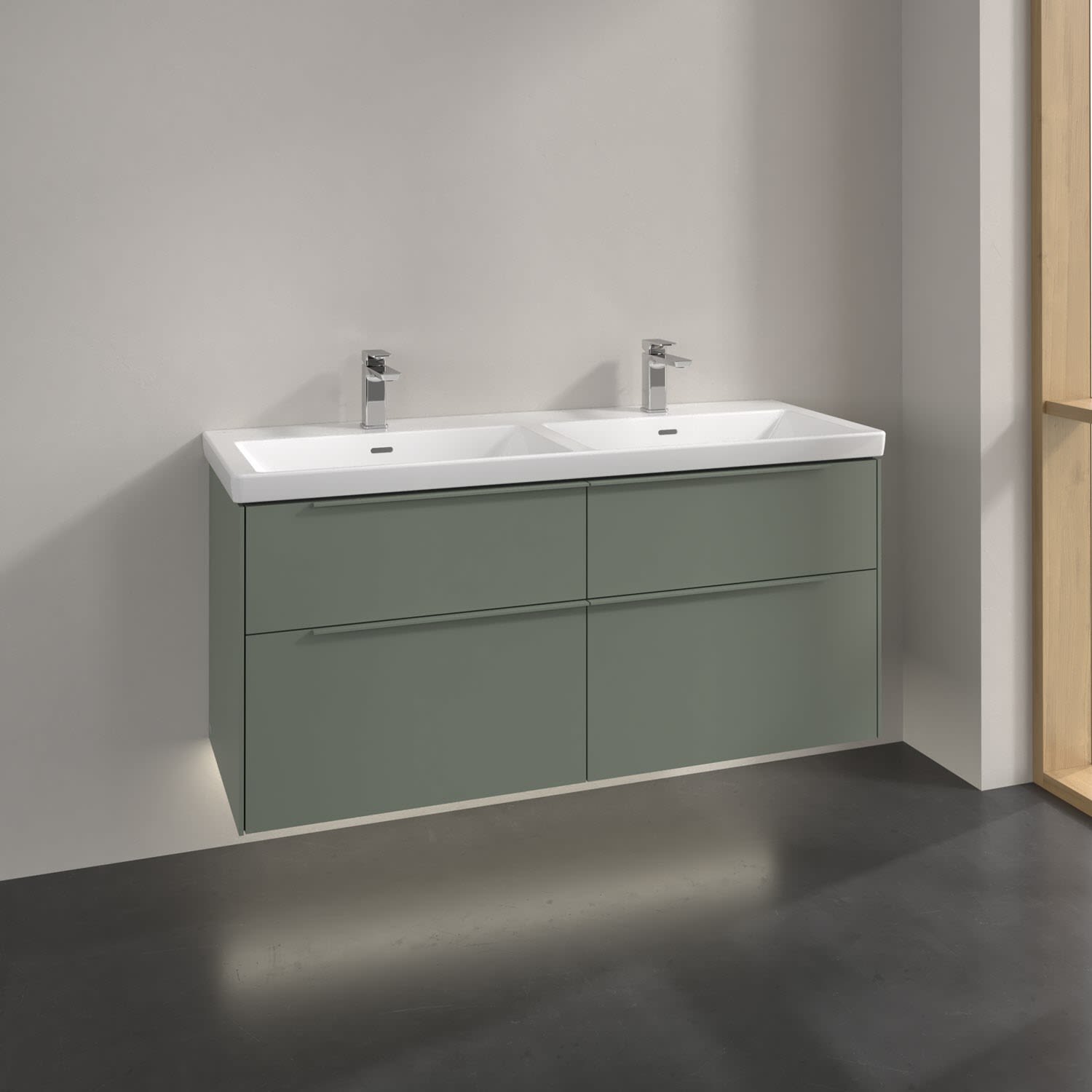 Villeroy & Boch Subway 3.0 Waschtischunterschrank 127,2 cm, 4 Auszüge, mit LED-Beleuchtung, für Doppel-Waschtisch